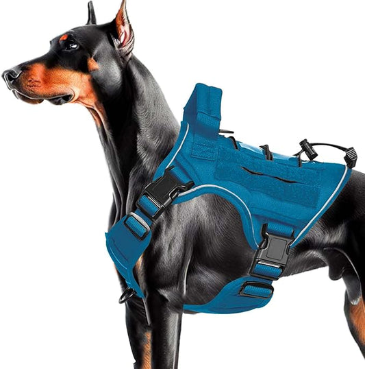Heavy-Duty Tactical Dog Harness for Large Dogs, No Pull Adjustable Reflective Pet Vest with Molle System, K9 Military-Grade Control for Service Training, Outdoor & 10+ Breeds, Blue, Medium