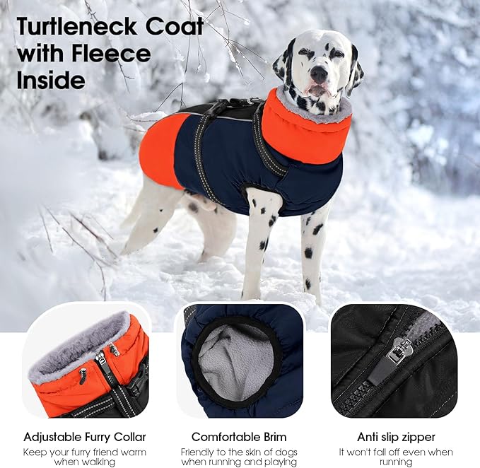 SUNFURA Dog Coat for Small Dogs, Warm Dog Winter Jacket with Harness Built in, Waterproof Pet Snow Jacket Fleece Cold Weather Coats for Puppy Chihuahua, Maltese, Blue XS