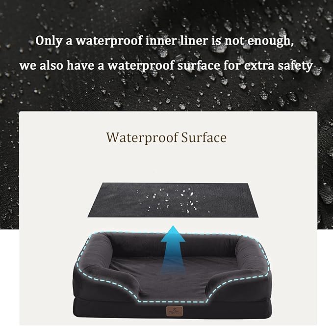 Bedfolks Orthopedic Dog Bed XXL, Waterproof Dog Sofa Bed for Giant Dogs, Egg Foam Pet Couch Bed with Removable Washable Cover and Nonslip Bottom, Black