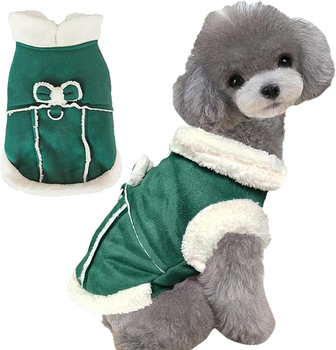 Jecikelon Bowtie Dog Cold Weather Coat Fleece Lining Warm Pet Puppy Turtleneck Dogs Winter Clothes for Small Dogs with D-Ring (Green, X-Large)
