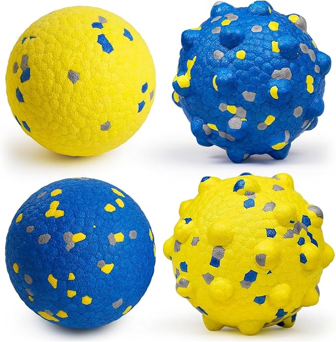 VINGVO Large Dog Balls Tennis Ball Toys 4 PCS Dogs Toys for Aggressive Chewers, 3" Teething Chew Toys Water Floating Ball Toy Bouncy Fetch Balls for Large Medium Small Dog and Puppies (4 Mix)