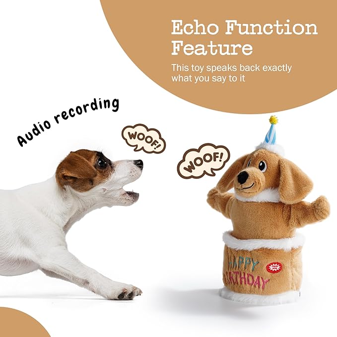 Birthday Cake Dog Toy, Singing and Dancing Birthday Songs, Interactive Dog Toys, Plush Stuffed Puppy Toys with Echo Function Feature, Happy Birthday Gift for Dogs