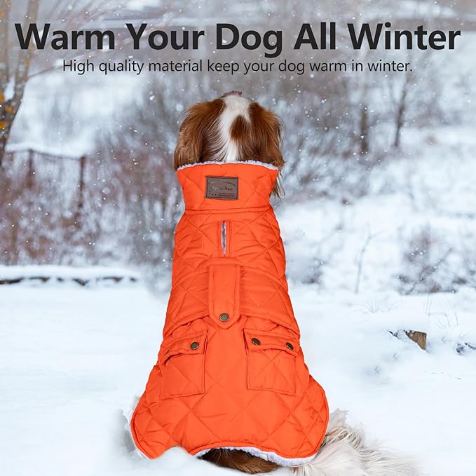 KYEESE Dog Coat Waterproof Dogs Jacket with Fleece Lined Thick Cat Clothes with Pocket Warm Pet Winter Puffer Coat with Leash Hole Soft Pet Sweater for Cold Weather Windproof Dog Coats for Small Dogs