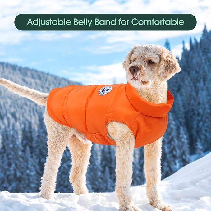 Kuoser Dog Coat Padded Vest, Windproof Dog Jacket, XL Warm Dogs Cold Weather Coats for Large Dogs, Lightweight Doggie Winter Clothes Outwear Pet Snowsuit Costume for Indoor Outdoor, Orange XL