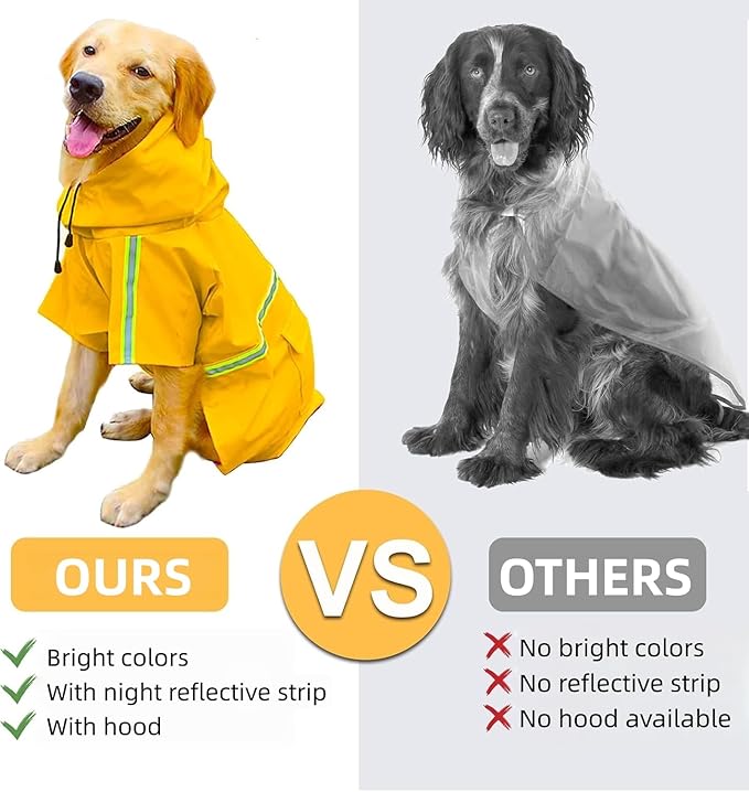 Reflective Strip Dog Raincoat, Ultra - Light Breathable Waterproof Rain Jacket with Hood, Adjustable Sizes for Small/Medium/Large Dogs, (M)