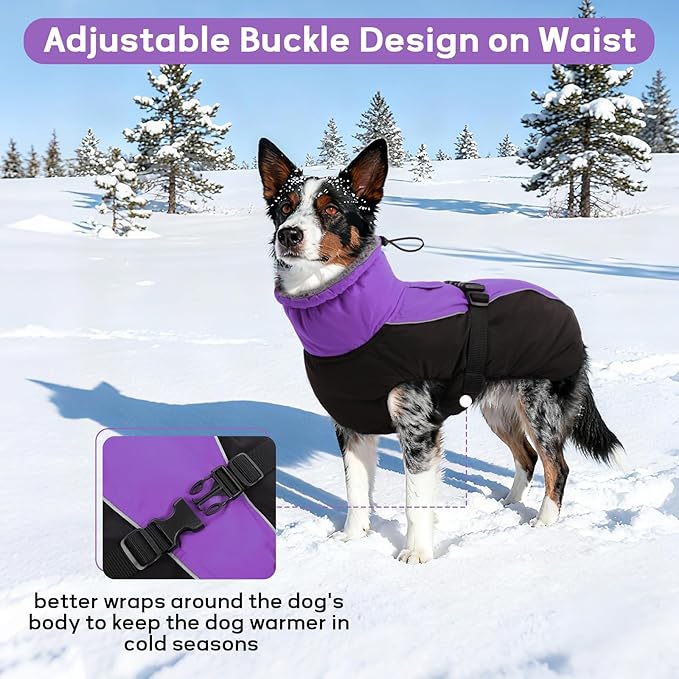 IDOMIK Dog Winter Coat, Reflective Waterproof Dog Jacket for Cold Weather, Warm Pet Coats for Small Medium Large Dogs, High Collar Doggy Fleece Snow Jacket, Winter Vest with Adjustable Buckle,S