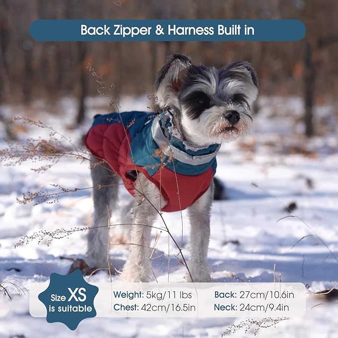 FUAMEY Dog Coat for Medium Dogs,Waterproof Dog Winter Jacket with Harness Built in Puppy Cold Weather Coats Reflective Pet Vest with Zipper Warm Fleece Dogs Snowsuit Windproof Dark Blue M