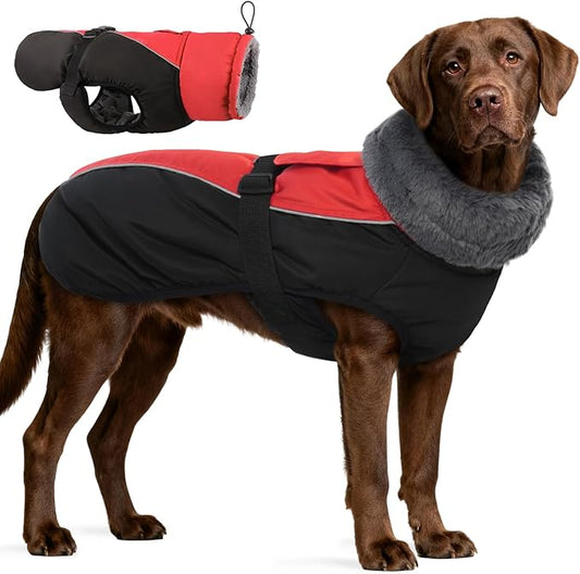 IDOMIK Dog Winter Coat, Reflective Waterproof Dog Jacket for Cold Weather, Warm Pet Coats for Small Medium Large Dogs, High Collar Doggy Fleece Snow Jacket, Winter Vest with Adjustable Buckle,3XL