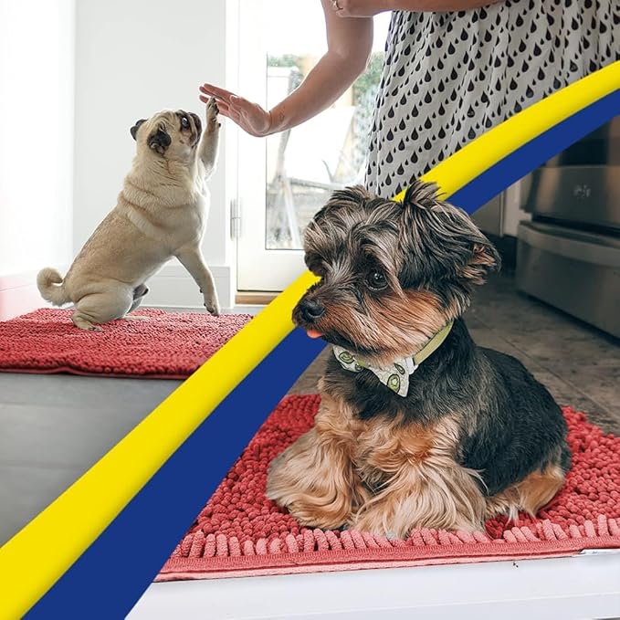 Muddy Mat® AS-SEEN-ON-TV Highly Absorbent Microfiber Door Mat and Pet Rug, Non Slip Thick Washable Area and Bath Mat Soft Chenille for Kitchen Bathroom Bedroom Indoor and Outdoor - Red 24" x 120"