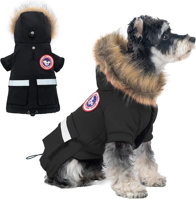 PINA Small Dog Coats - Waterproof, Warm Winter Jacket with Faux Fur Hood, Reflective, Flannel Lined, Windproof
