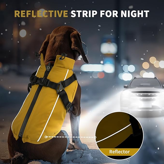 Dog Winter Coat Reflective Water-Resistant Jacket, Fleece Lined Windproof Puppy Coat with Back Zipper & D-Ring, Cold Weather Dog Coats for Small Medium Large Dogs (S, Orange)
