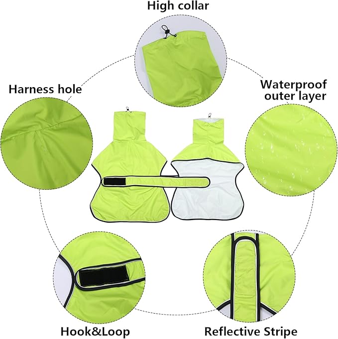 Dog Raincoat with Reflective Bar, Rain/Water Resistant, Adjustable Vest - Dog Raincoats for Greyhounds, Lurchers and Whippets - Light Green - XXXL