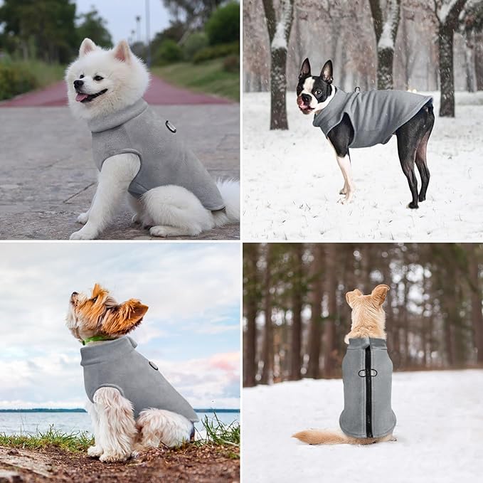 Idepet Dog Fleece Vest Sweater Zip Up Warm Pullover Dogs Jacket with D-Ring Leash Winter Cold Weater Coat Pet Sweatershirt Clothes Hoodie for Small Medium Dogs Boy Girl (Gray, XXS)