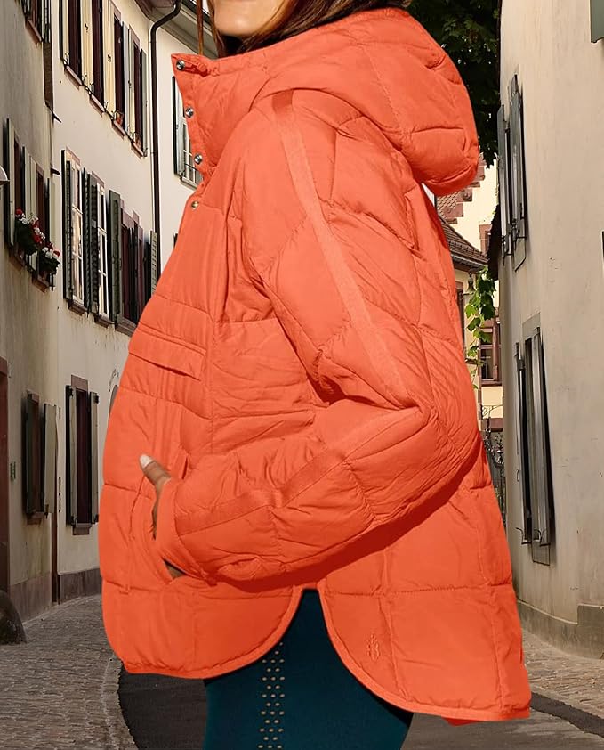 Womens Oversized Hooded Puffer Jacket Fall Winter Warm Quilted LightWeight Jacket Casual Fashion Solid Color Coat