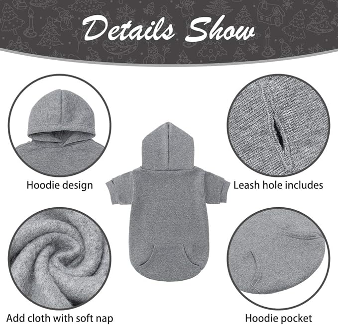 KOOLTAIL Basic Dog Hoodie - Soft and Warm Dog Hoodie Sweater with Leash Hole and Pocket, Dog Winter Coat, Cold Weather Clothes Sweatshirt for Small Medium Large Dogs Puppy Cat Boys Girls Grey SM