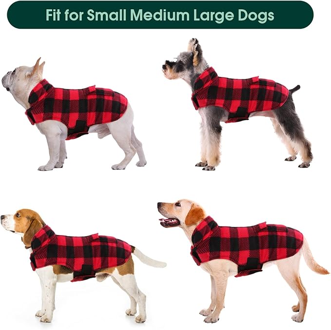 Kuoser Dog Winter Coat, Windproof Dog Fleece Jacket British Style Plaid Cold Weather Doggie Vest Coats, Reversible Cozy Warm Pet Clothes Apparel for Medium Dogs M