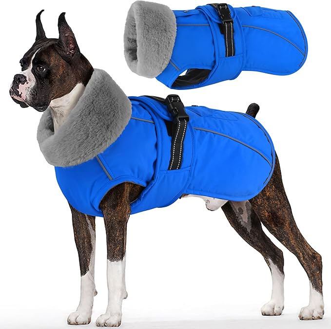 Dogcheer Dog Coat with Pocket, Waterproof Dog Jacket with Adjustable Buckle, Reflective Puppy Winter Coat Warm Turtleneck Fleece SnowJacket for Small Medium Large Dogs - Blue L