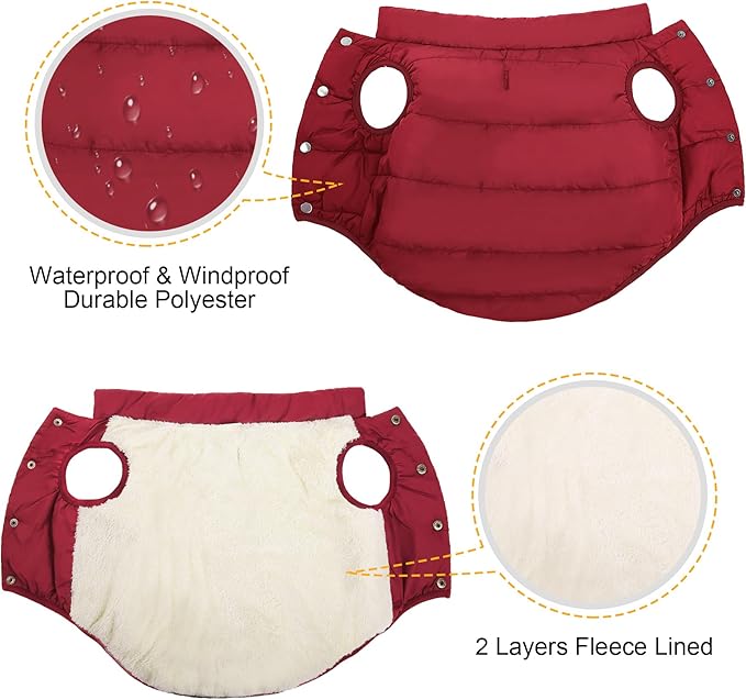 ASENKU Dog Winter Coat - Waterproof Windproof Dog Jacket, Warm Snowproof Doggie Puffer Vest for Cold Weather, Lightweight Snow Coats for Small Medium Large Dogs（XS, Red