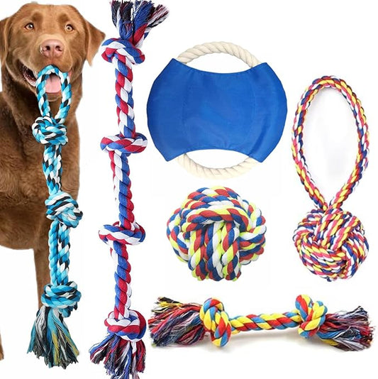6 Pack Dog Rope Toys for Small Medium Large Breed, Tough Chew Ropes Tug Toy for Dogs, Flying Disc Fetch Toy Dog Rope Ball, Interactive Toy for Boredom, Puppy Teeth Cleaning