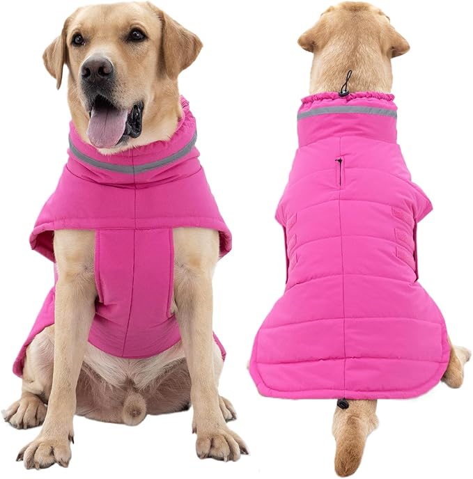 Dog Coat, Waterproof Winter Jacket, Warm Windproof Jacket, Reflective Adjustable Turtleneck Coats for Small Dogs with Hook & Loop - Pink - S