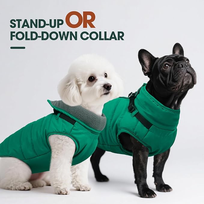 Kuoser Winter Dog Coat for Medium Dogs, Cold Weather Jacket & Vest for French Bulldog, Boston Terrier, Green M