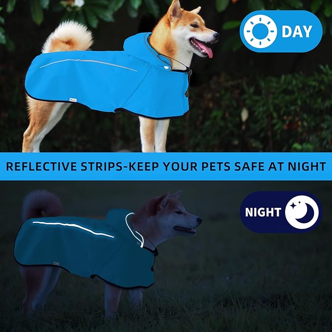 Mile High Life Dog Raincoat, Adjustable Waterproof Pet Rain Jacket, Reflective Hooded Poncho for Small Medium Large Dogs, Lightweight Breathable Pet Rain Coat (Blue,M Chest 22"-28")