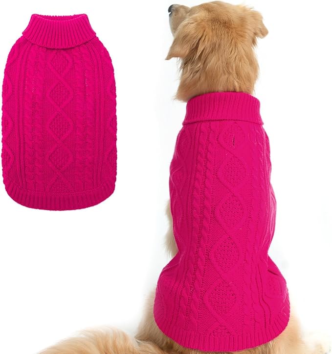 BINGPET Thermal Knitted Dog Sweater for Small Medium Large Dogs,Winter Dog Cat Coat Warm Sweartershirts Outfits,Classic Cable Knit Turtleneck Pullover Dog Jumper Coat Warm Sweartershirts(Rosered,ML)
