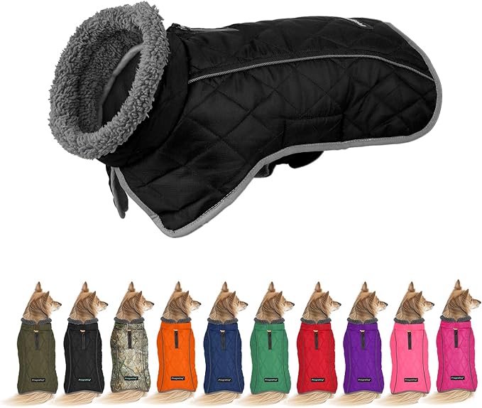 Fragralley Dog Coat Small, Waterproof Dog Jacket with Warm Fleece Lining, Adjustable Reflective Dogs Winter Coat, Turtleneck Pet Coats for Cold Weather (Black S)