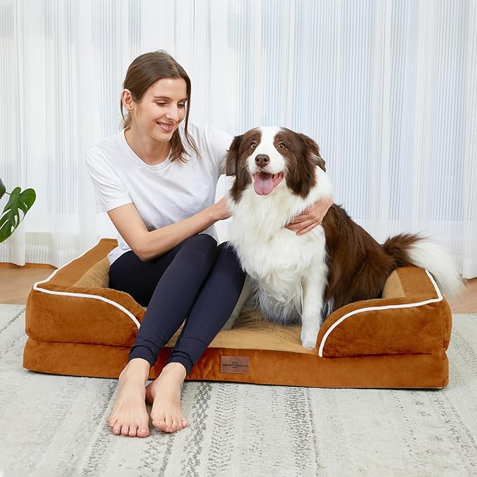 Comfort Expression Orthopedic Dog Bed for Small Dogs 24x16 Inch, Waterproof Supportive Egg Crate Foam Small Pet Bed with Removable Bolsters, Dog Couch with Washable Cover & Non-Slip Bottom, Orange