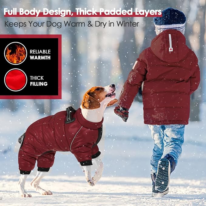 AOFITEE Dog Coat, Waterproof Dog Jacket for Winter, Warm Fullbody Dogs Snowsuit, Winter Coat for Small Dogs, Zip Up Pet Puffer Jacket Fleece Vest, Outdoor Reflective Pet Coats, Christmas Red, Medium