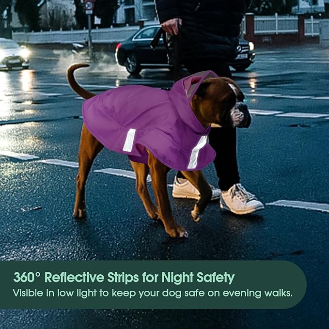 Kuoser Dog Raincoat, Waterproof Dog Rain Jacket with Clear Hooded Double Layer, Lightweight Reflective Dogs Rain Coat with Adjustable Belly Strap, Rain Coats for Extra Large Dogs Outdoor Wear,Pink 2XL