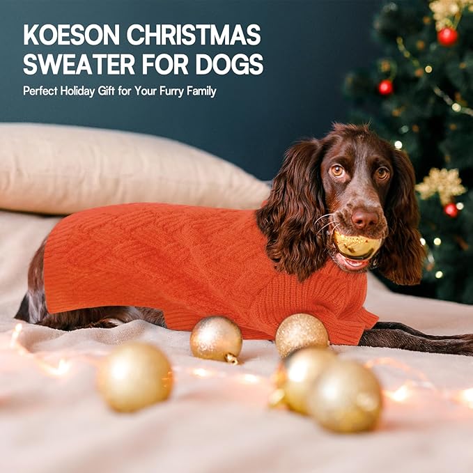 KOESON Medium Dog Sweaters, Warm Sweater for Medium Dogs Female Male, Turtleneck Dog Halloween Sweater with Sleeves, Easy On Pet Sweaters with Sleeves for Beagle, Dachshund, Boston Terrier, Orange, M