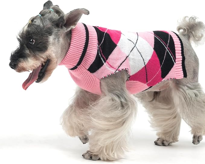 KOOLTAIL Dog Sweater Pet Knitted Clothes - Classic Plaid Pull Over Turtleneck Dog Sweaters with Leash Hole Warm Dogs Winter Clothing for Small Medium Dogs Cats Puppy ML