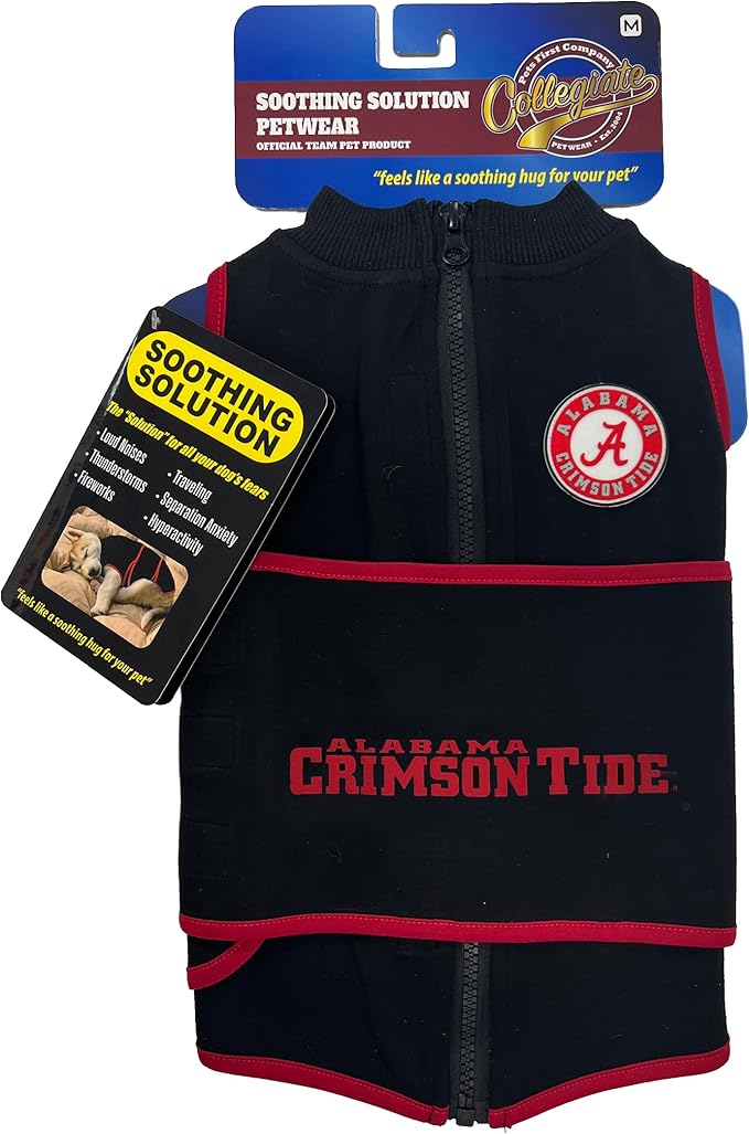 NCAA Alabama Crimson Tide Dog Anxiety Calming Shirt Soothing Vest, Dogs/Cats with Anxiety, Fears, Fireworks, Loud Noises, Dark, Lonely Keeps Dogs Calm & Feeling Safe, Relaxing Jacket, Medium