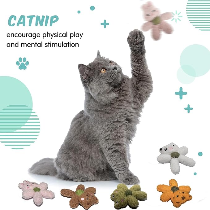 Cat Toys with Catnip Kitten Chew Bite Supplies Boredom Relief Fluffy Kitty Teeth Cleaning Chewing Cat Lovers Interactive Plush Gift (Rabbit&Rabbit)