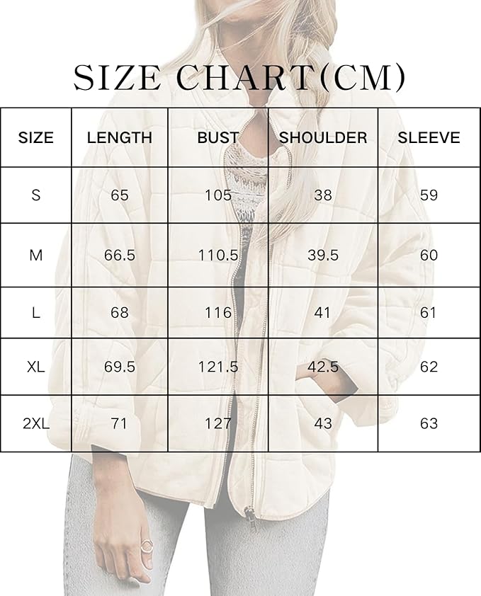 LIZALIG Warm Padded Coat for Women Full Zip Quilted Jackets Winter Oversized Causal Solid Color Stand Collar Pockets Coat