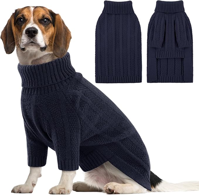 Queenmore XXL Dog Sweater,Large Dog Sweaters for Dogs Girls Boys,Xmas Turtleneck Pet Sweaters for Large Dogs,Cold Weather Doggie Sweatshirt Knitwear for Golden Retriever,Labrador(Dark Navy,XXL)