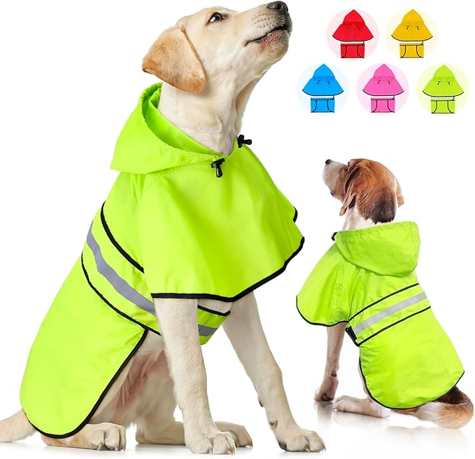 Dog Raincoat - Waterproof Dog Rain Jacket with Leash Hole, Lightweight Hooded Pet Rain Coats, Reflective Doggy Slicker Poncho for Dogs Walking(M, Green)