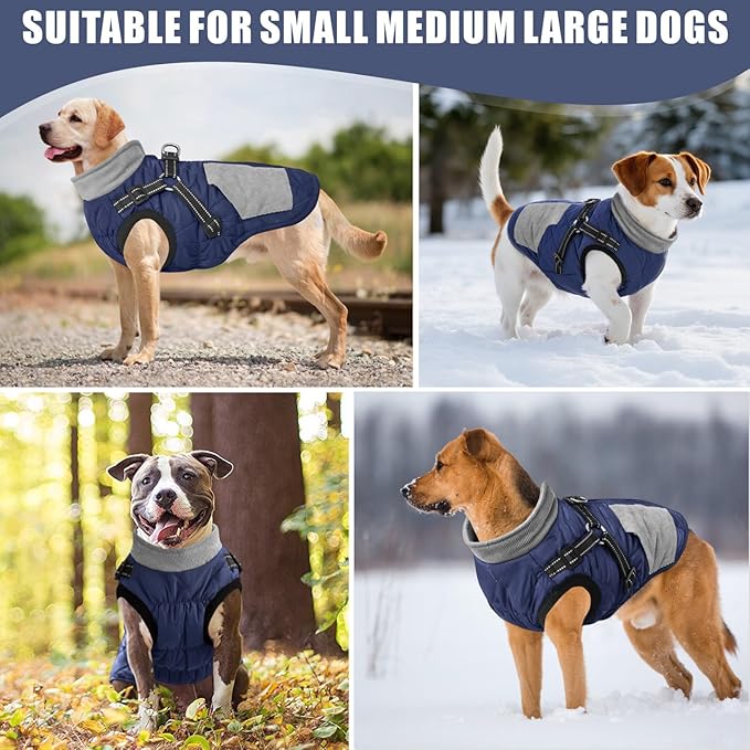 Mosucoirl Warm Dog Coats Pet Clothes, Waterproof Dogs Jacket Reflective Pet Outfits Winter Dog Cold Weather Coat Cozy Snow Jackets Vest for Small Medium Large Dogs Puppy Doggie (NavyBlue, XXL)
