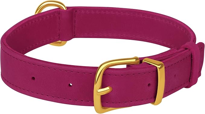 Leather Dog Collar - Heavy Duty Adjustable Soft Padded Pet Collars for Small Medium Large Dogs Breed - Black Green Brown Pink Red Blue (Pink, L, 15"-19" Neck Fit)