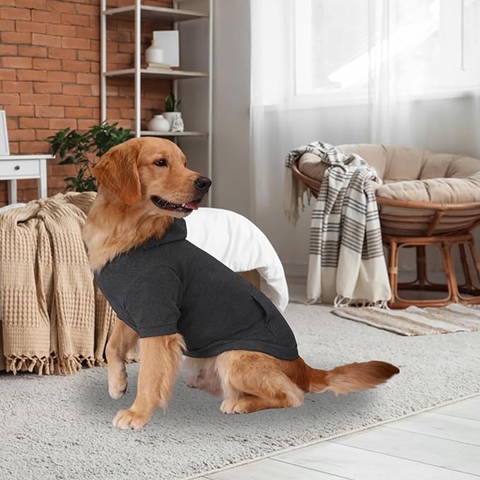 Basic Dog Hoodie Sweatshirts, Pet Clothes Hoodies Sweater with Hat and Leash Hole, Soft Cotton Outfit Coat for Large Medium Small Dogs, Dark Grey (Medium)
