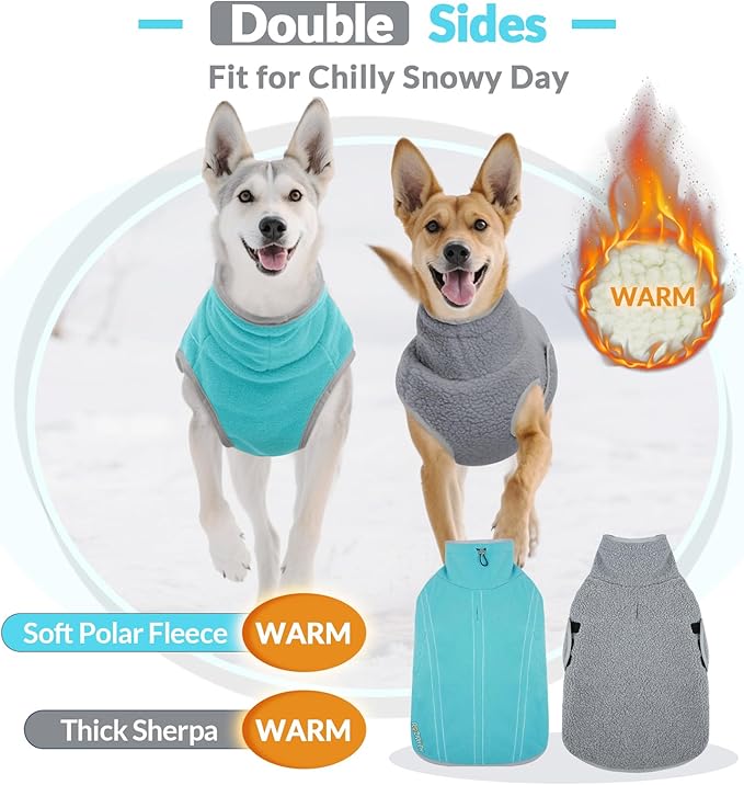 ROZKITCH Reversible Fleece Jacket for Dogs Super Warm Fleece Sherpa Sweater with Embroidery, Adjustable Double-Sided Plush Sweatshirt for Medium Giant Breeds Bluegreen L