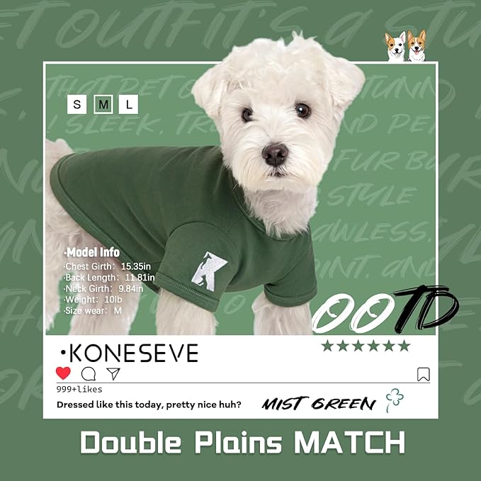 Koneseve Dog Shirt Soft Cotton Stretchy Cute Clothes for Small Dogs Cats 2-Pack Rust & Mist Green XL