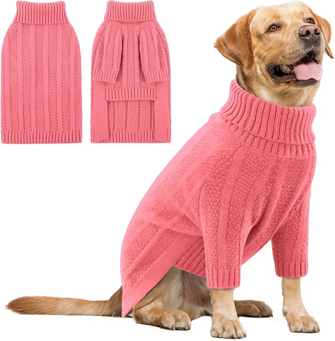 Queenmore XL Dog Sweater,Christmas Dog Sweaters for Extra Large Dogs Girl Boy,Warm Soft Fall Doggy Pullover Clothes,Turtleneck Knitted Pet Winter Apparel for Golden Retriever,Labrador(Pink,XL)