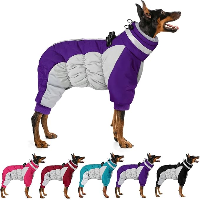 MIGOHI Full Body Dog Coat - Warm Reflective Winter Coat for Medium Dogs with Harness,Turtleneck Dog Fleece Jacket,Four-Leg Windproof Puffer Jackets Snowsuit with Zipper for Small Medium Large Dogs,M