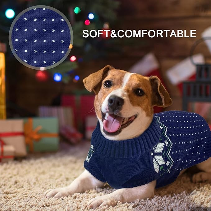 Kuoser Dog Sweater, Holiday Christmas Snowflake Pet Warm Knitwear Dog Sweaters Soft Puppy Clothing, Doggie Turtleneck Cold Weather Outfit Pullover for Small Medium Large Dogs Cats, Blue XS