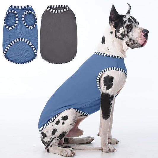 IECOii 2 Pack Great Dane Dog T Shirts | Comfortable Fabric Vest for Dogs with Sensitive Skin - Durable Fit - Spring, Summer, Fall Wear for Giant Breed, Grey+Blue,5XL