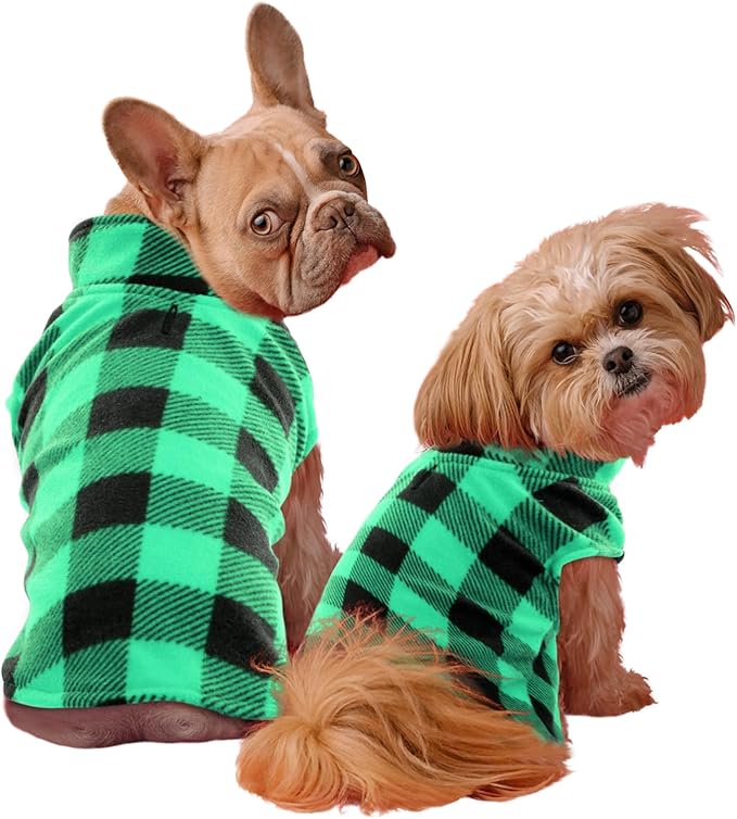 Kama Bridal Dog Spring Autumn Winter Coat Pullover Fleece Vest for Cats & Dogs - Thin Sweater, Green & Black Plaid (Green, M)