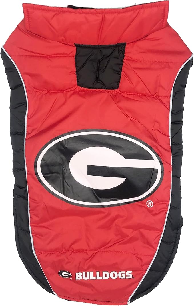 Pets First Collegiate Georgia Bulldogs Puffer Vest for Dogs & Cats. Size Large. Warm, Cozy, and Waterproof Dog Coat, for Small and Large Dogs/Cats.