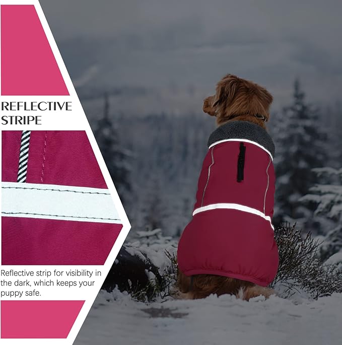 QBLEEV Warm Dog Coat Reflective Dog Jacket, Waterproof Dog Winter Coat Turtleneck Dog Clothes for Cold Weather, Thick Fleece Dog Snowsuit Christmas Dog Vest Pet Apparel for Small Medium Large Dogs M